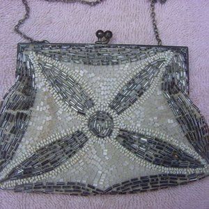 VINTAGE MADE IN FRANCE BEADED EVENING PURSE WITH SNAP TOP